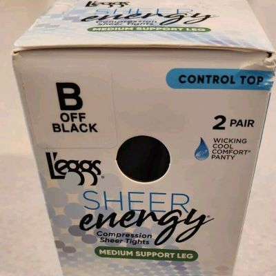 L'eggs Sheer Energy B Off Black Medium Support Control Top Sheer Tights 2 PACK